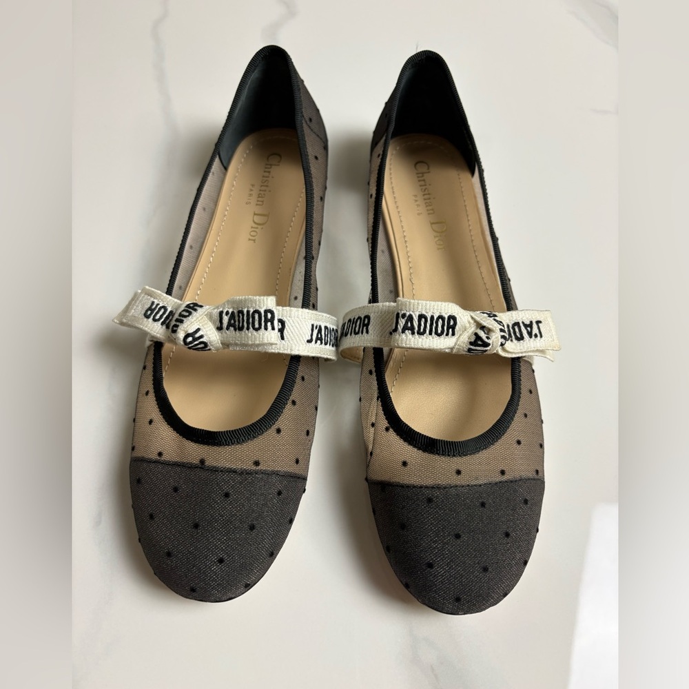Dior Black and Cream Polka Dot Flats - Picture 7 of 7